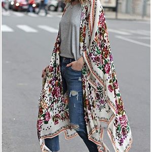 Over Sized Floral Drop Shoulder Kimono